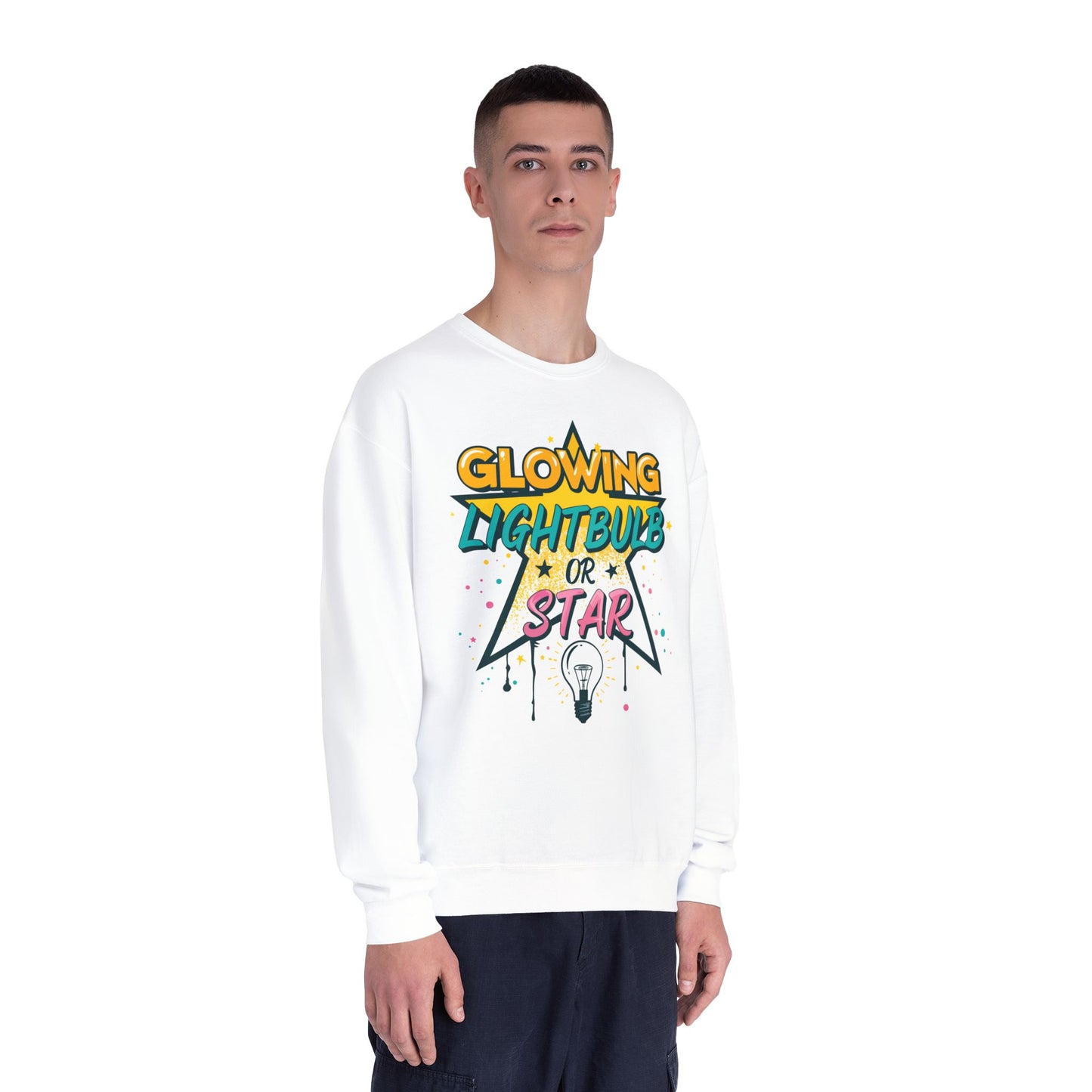 Glowing Lightbulb or Star Crewneck Sweatshirt — Retro Graphic Pullover