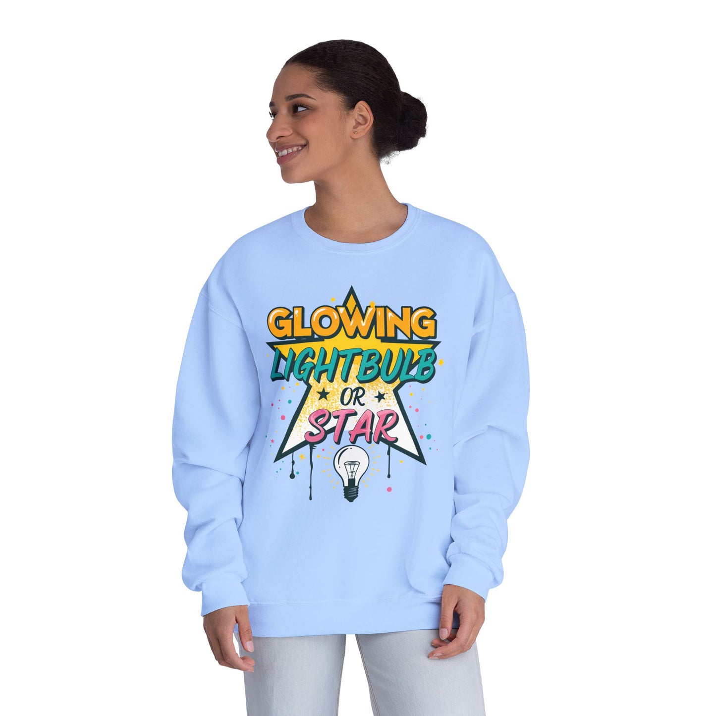 Glowing Lightbulb or Star Crewneck Sweatshirt — Retro Graphic Pullover