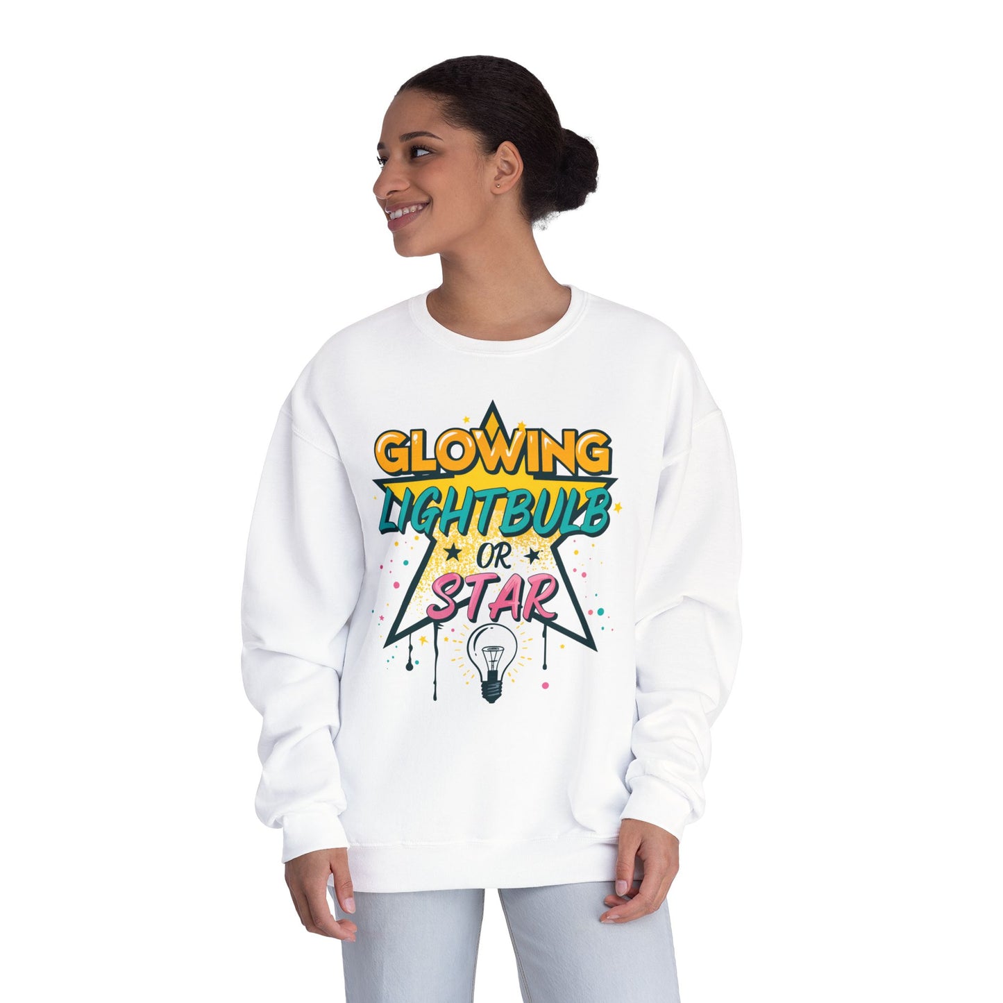 Glowing Lightbulb or Star Crewneck Sweatshirt — Retro Graphic Pullover