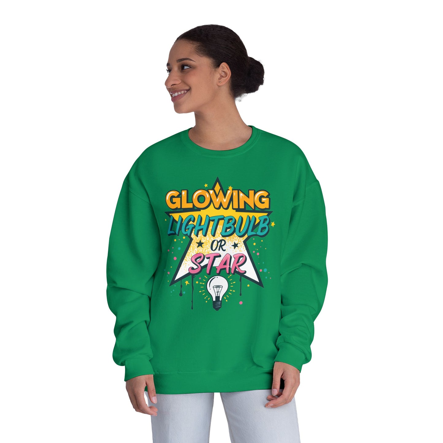 Glowing Lightbulb or Star Crewneck Sweatshirt — Retro Graphic Pullover