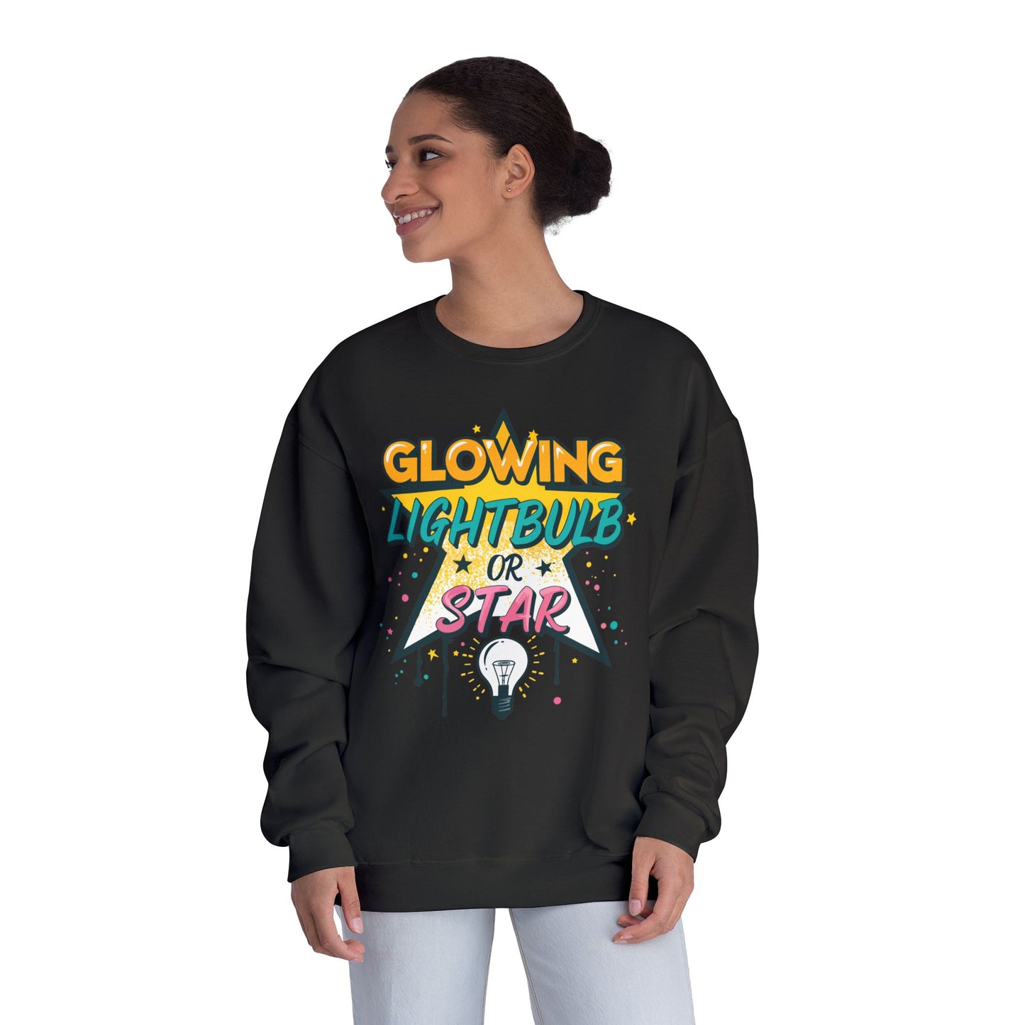 Glowing Lightbulb or Star Crewneck Sweatshirt — Retro Graphic Pullover