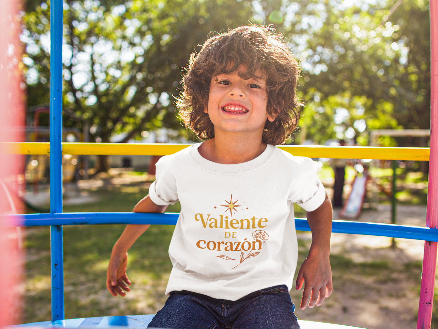 Kids T‑Shirt — "Valiente de Corazón" Floral Design (Brave at Heart)