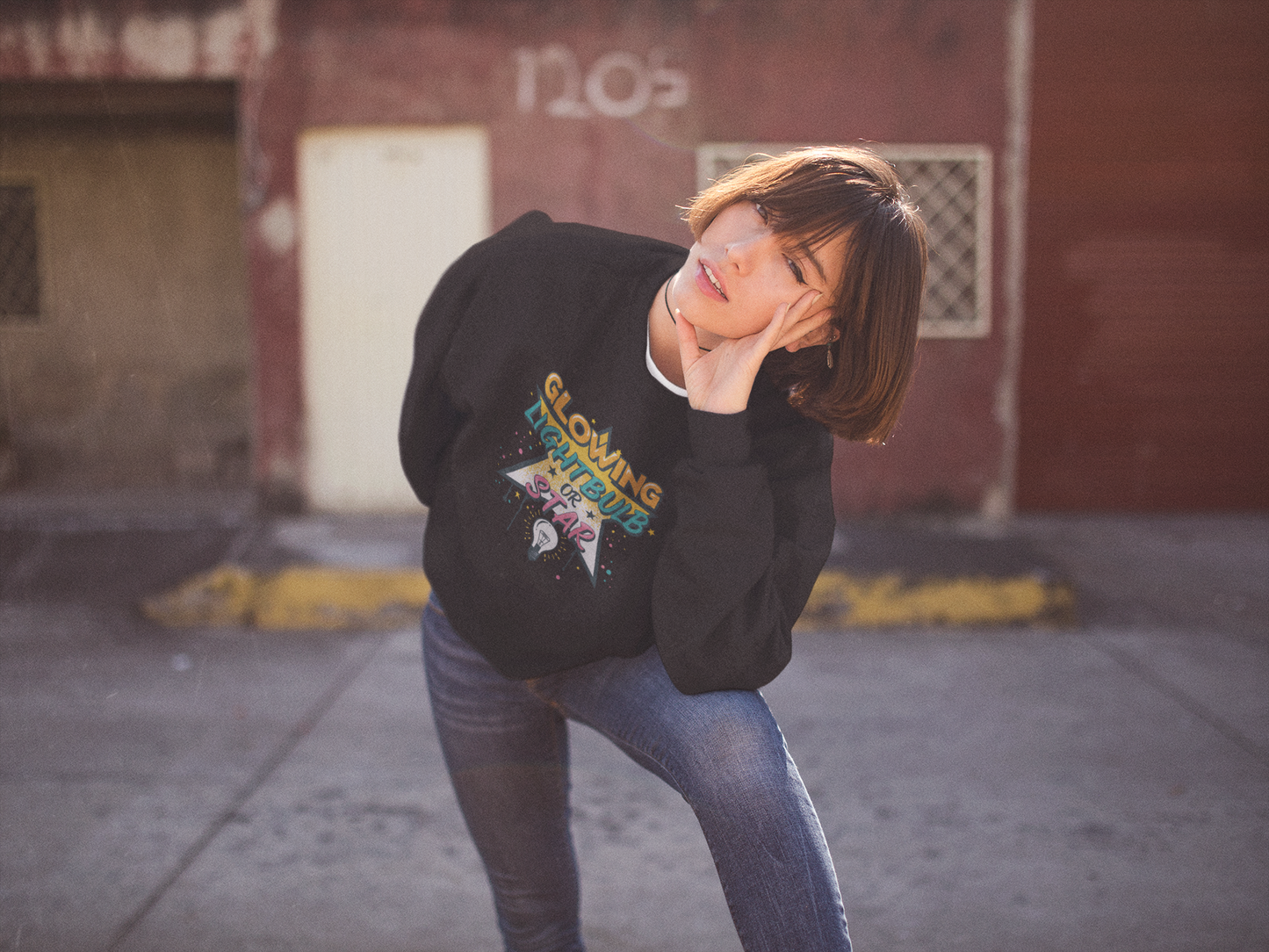 Glowing Lightbulb or Star Crewneck Sweatshirt — Retro Graphic Pullover