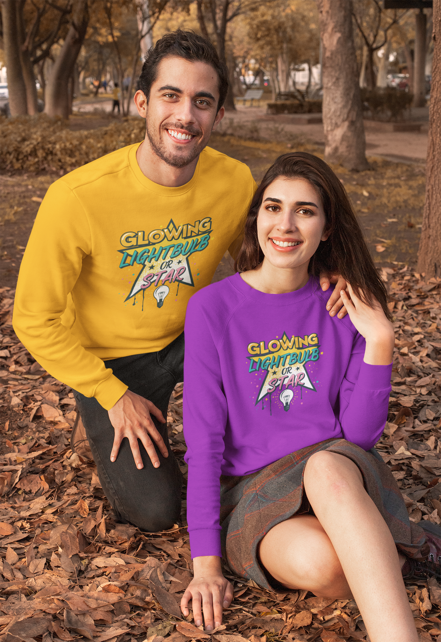 Glowing Lightbulb or Star Crewneck Sweatshirt — Retro Graphic Pullover