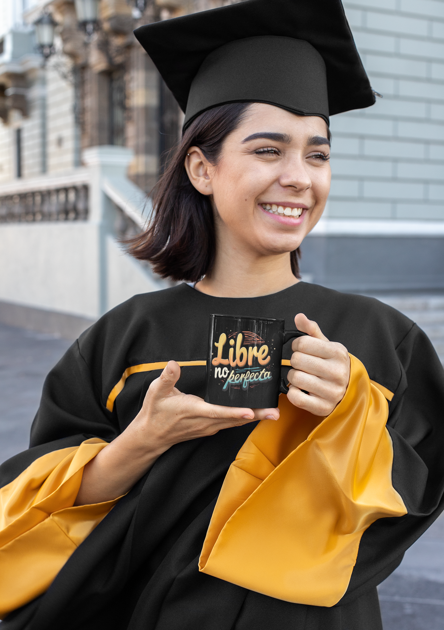 Libre No Perfecta Black Mug — Spanish Freedom Quote Coffee Cup (11oz, 15oz)